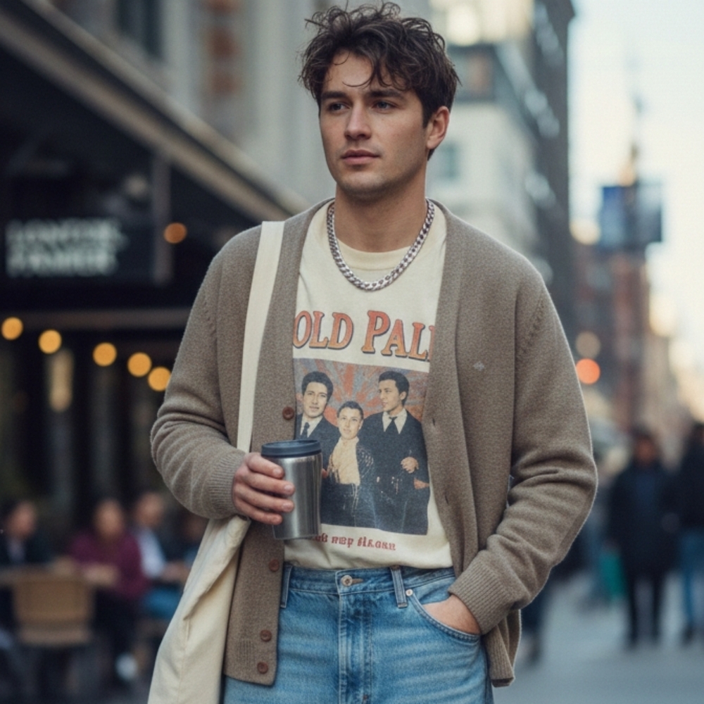 VTG Arnold Palmer Tan Cardigan Sweater Knit Men's Medium - Grandpa Oversized